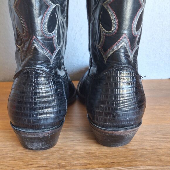 Nocona Vintage Mens 11 Teju Lizard Cowboy Boots Black Leather Western USA main image 4